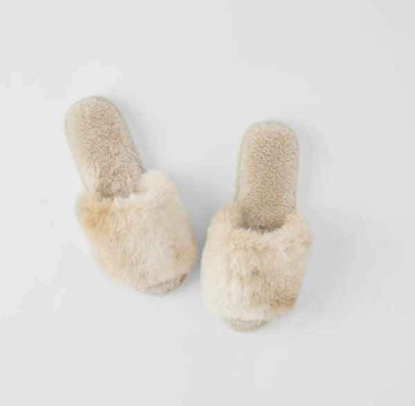 Giày - Open Toe Fur Slide - Cream